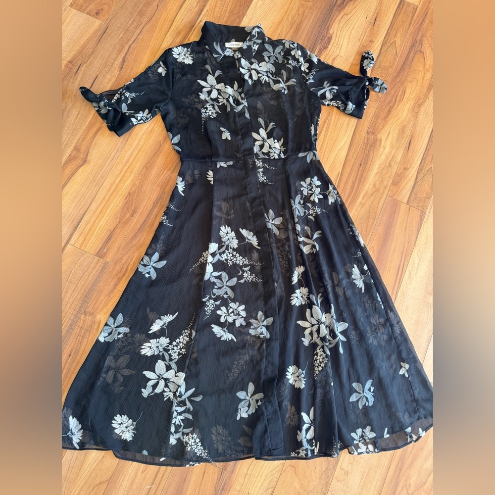 Floral Black Button Down Midi Dress.